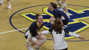 Riley Hungate (So., Joliet, Ill., Business Management) had the hot hand Tuesday and willed the Statesmen women's volleyball team to a 3-2 victory over Graceland in Heart of America Athletic Conference action.