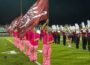 The Oskaloosa High School Marching Band during a home football performance in 2023.