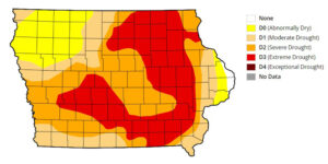 Extreme drought expanded into west-central Iowa in the past week. (Courtesy of U.S. Drought Monitor)