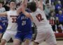 RD Keep/NM Communications Photo Montezuma’s Max Anderson (23) finds a tough defense from North Mahaska’s Jack Kelderman (32) and Asher DeBoef. Anderson scored 18 points to help Monte to an 80-60 win.