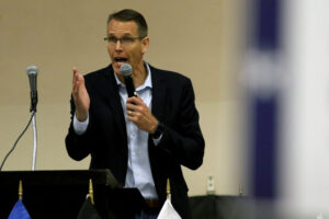 U.S. Rep. Randy Feenstra, R-Iowa, attended the Republican 4th Congressional District convention in Carroll on April 23, 2022. (Photo by Jared Strong/Iowa Capital Dispatch)