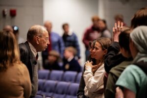 Iowa Senator Chuck Grassley spoke with Oskaloosa High School Students this week at George Daily Auditorium. Photo by Reed Peterson, Oskaloosa High School Student