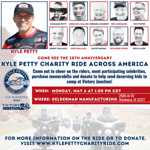 28th Anniversary Kyle Petty Charity Ride Across America visits Oskaloosa, IA on Monday, May 6!