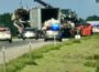 Accident on 163 involving a semi and a farm sprayer. (photo by Fred Wigchert)