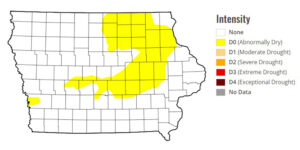 The remaining drought in Iowa recently improved to an “abnormally dry” classification. (Courtesy of National Drought Mitigation Center)