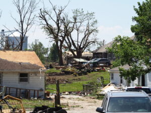 The tornado that hit Greenfield on May 21, 2024 caused extensive property damage in addition to four deaths and dozens of injuries. Recovery efforts were ongoing across the impacted areas. (Photo by Robin Opsahl/Iowa Capital Dispatch)
