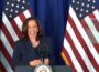 Vice President Kamala Harris laughs as she takes the stage at a voting rights event at Howard University in Washington, D.C., on July 8, 2021. (Screen shot from White House livestream)