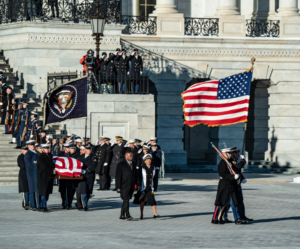  The late President Jimmy Carter’s casket is pictured leaving the U.S. Capitol on Jan. 9, 2025, before it was transported to Washington National Cathedral. (Photo by U.S. Army Spc. David A. Carvajal/Department of Defense)