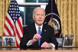 President Joe Biden delivers his farewell address to the nation from the Oval Office of the White House on Jan. 15, 2025, in Washington, D.C. (Photo by Mandel Ngan – Pool/Getty Images)