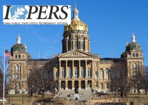  (Logo courtesy of the Iowa Public Employees’ Retirement System; photo by Robin Opsahl/Iowa Capital Dispatch)