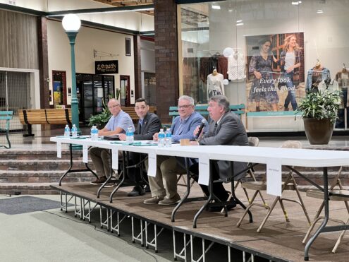 Left to right, Andy Holmberg, Nick Ryan, Javin Sword, and Dave Krutzfeldt participated in a recent Oskaloosa City Council Candidate Forum.