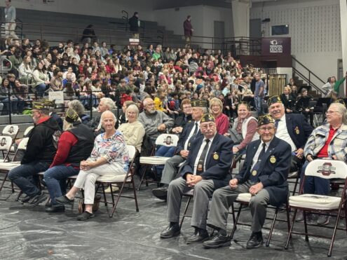 Veterans were honored by Oskaloosa students, staff and community members at a Veterans Day assembly in the Oskaloosa High School Gym on Tuesday. (photo submitted)