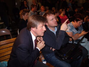 Eric Palmer awaits results back in 2010 as they were being written on the chalkboard in the lobby of the Mahaska County Courthouse.