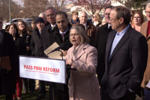  U.S. Rep. Mariannette Miller-Meeks, R-Iowa, spoke at a news conference in Washington D.C., Dec. 3, 2024, calling for regulating financial practices of pharmacy benefit managers. (Photo courtesy of Miller-Meeks’ office)