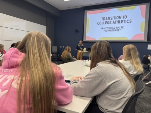 High school female athletes from schools across the region take part in breakout sessions during the Female Athlete Summit in Oskaloosa, collaborating, learning, and connecting with peers in a day focused on leadership, confidence, and growth.