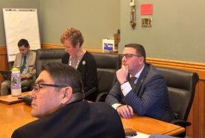 Rep. Taylor Collins, right, says some Iowa lawmakers are frustrated with private universities' opposition to legislation establishing bachelor's degrees at community colleges. (Photo by Brooklyn Draisey/Iowa Capital Dispatch)