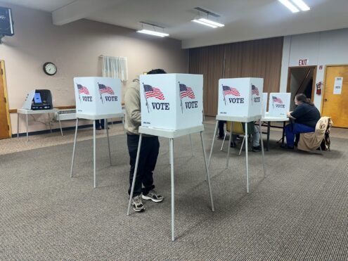 Voters cast their ballots on Nov. 5, 2024 at First Christian Church in Perry, Iowa. (Photo by Brooklyn Draisey/Iowa Capital Dispatch)