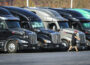 Tractor trailers sit parked in a row at a truck stop in Bloomsbury, N.J. (Dana DiFilippo/New Jersey Monitor)