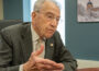 Sen. Chuck Grassley discusses a variety of issues with reporters after his visit at Mahaska Health recently.