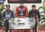 Kyle Cummins bested Justin Grant (L) and Brady Bacon (R) for $10,000 Friday in the Avanti Windows & Doors Corn Belt Clash at Knoxville Raceway (Paul Arch Photo)
