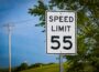 A 55 mph sign remains in place along an Iowa roadway as Iowa road agencies continue reviewing and updating speed limit signs following the state’s move to a 60 mph default speed limit on many rural paved roads.