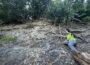 Baylor University doctoral student April Cerami examines fossil-bearing rock at Russell Wildlife Area in Mahaska County. Cerami is studying unusual growth defects in marine animals that lived in Iowa more than 300 million years ago. submitted photo