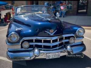 Chris Parrish’s restored 1950 Cadillac Series 62 convertible sits on display during the 38th annual Rollin’ Oldies Car Show on July 18, 2026, in downtown Oskaloosa.