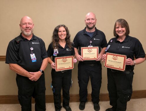 Pictured from left: Mike Lang, Mahaska Health Emergency Services Director; Mahaska Health paramedics Angie Goemaat, Rob Forschler and Shannon Smith.
