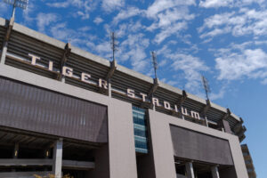  Clouds pass over Tiger Stadium on March 20, 2023, on Louisiana State University’s campus in Baton Rouge (Matthew Perschall/Louisiana Illuminator)