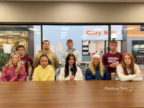 Nine members of Oskaloosa High School’s 2026 homecoming court visit the Oskaloosa News studio to share their excitement about friendships, school pride and making memories with the community. Thursday’s parade and coronation and Friday’s football game against Washington highlight the week’s celebrations. Court member Jonah DeVore was absent.