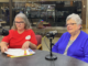 Sheila Guiter (left) and Cathy Griffis stopped by the studio to talk about Christmas fundraising.