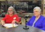 Sheila Guiter (left) and Cathy Griffis stopped by the studio to talk about Christmas fundraising.