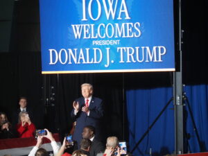  President Donald Trump greeted supporters who attended his speech at the Horizon Events Center in Clive Jan. 27, 2026. (Photo by Robin Opsahl/Iowa Capital Dispatch)